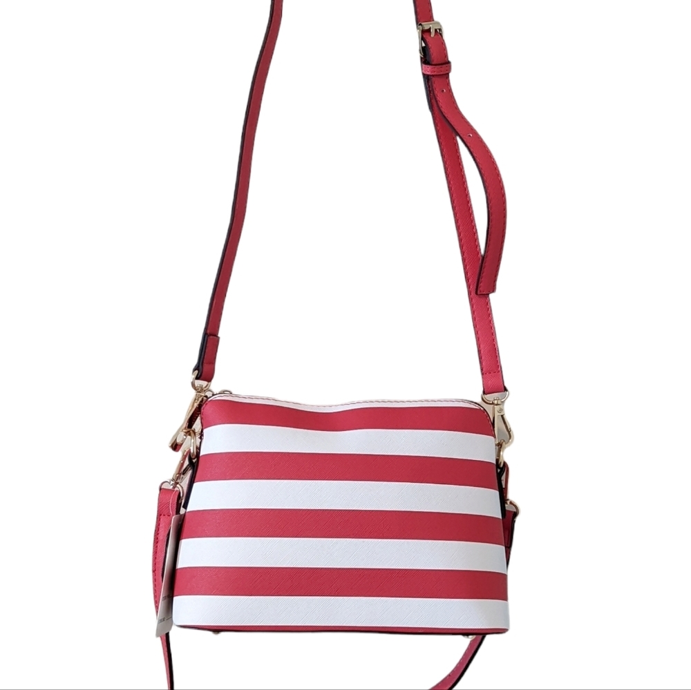 Coral and White Striped Crossbody Purse